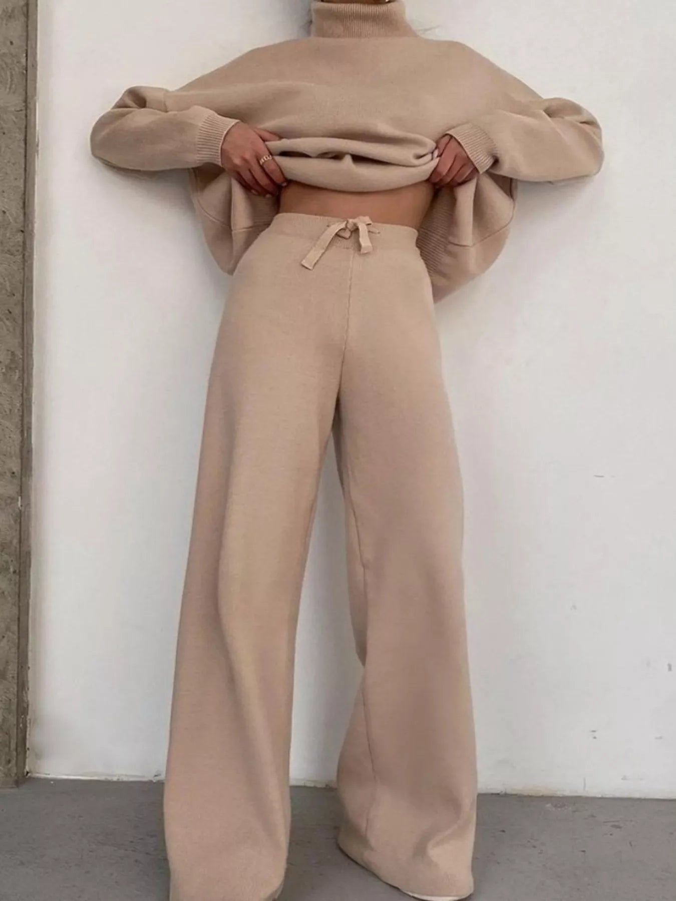 Full Size Turtleneck Long Sleeve Top and Pants Sweater Set Plus Size Secondary image