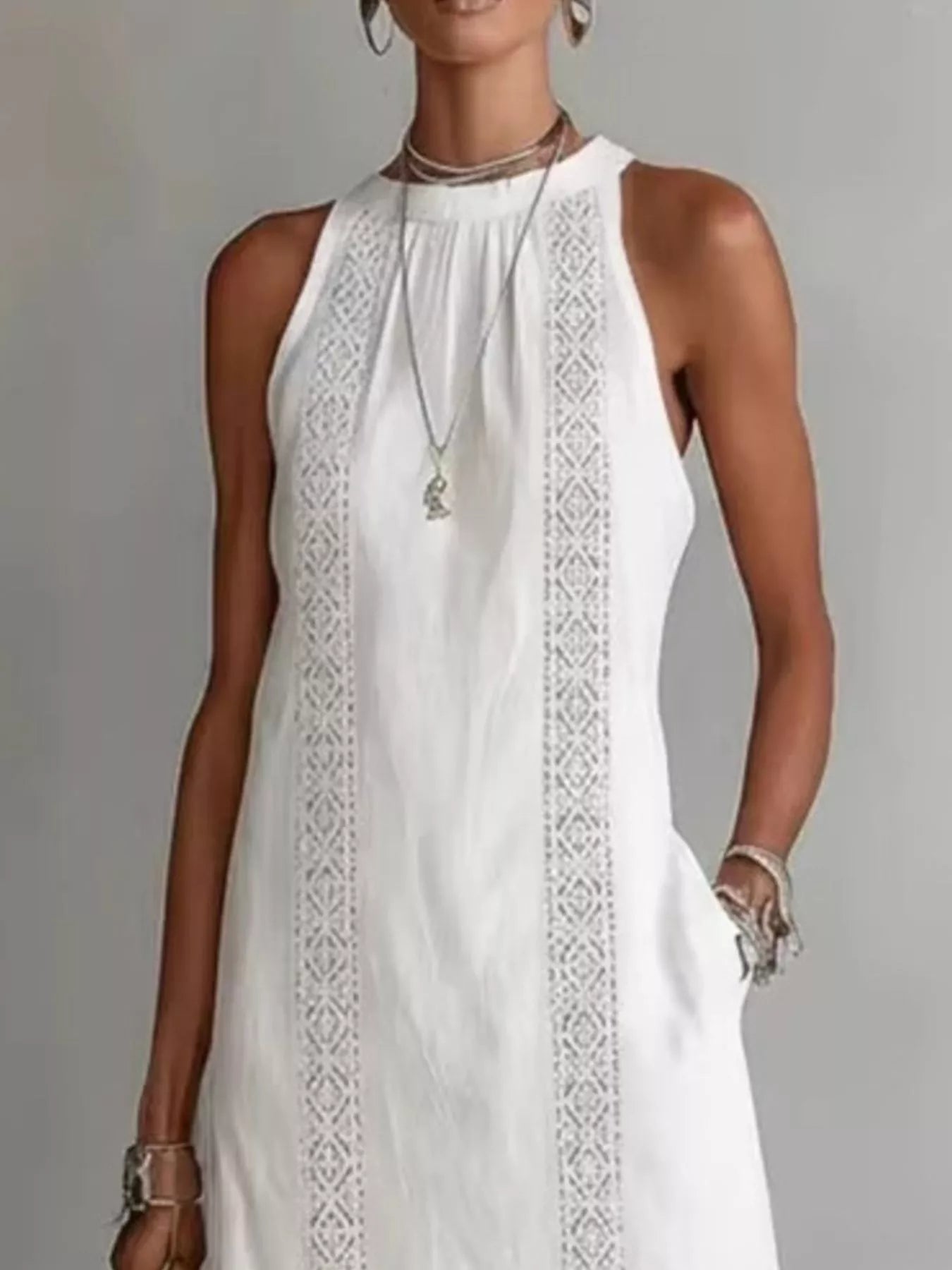 Full Size Sleeveless Lace Trim Midi Dress Plus Size Secondary image