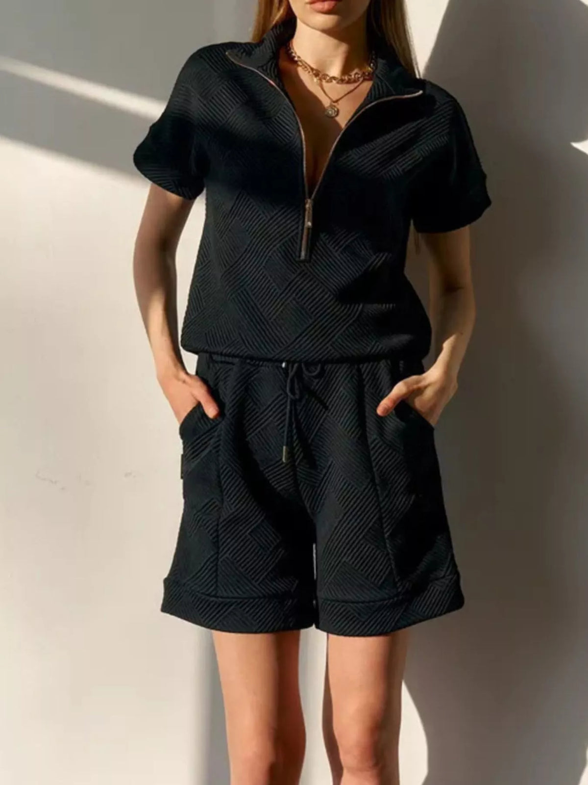 Half Zip Short Sleeve Top and Shorts Set - photo 8