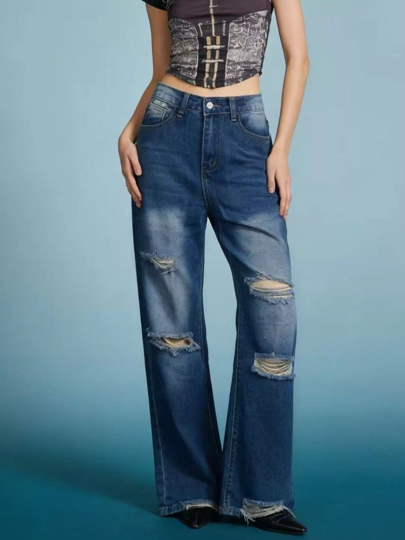 Distressed Wide Leg Jeans Secondary image