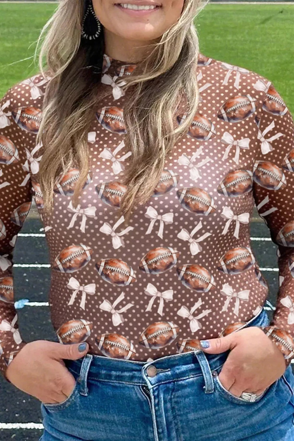 Long Sleeve Polka Dot Football Print Top Secondary image