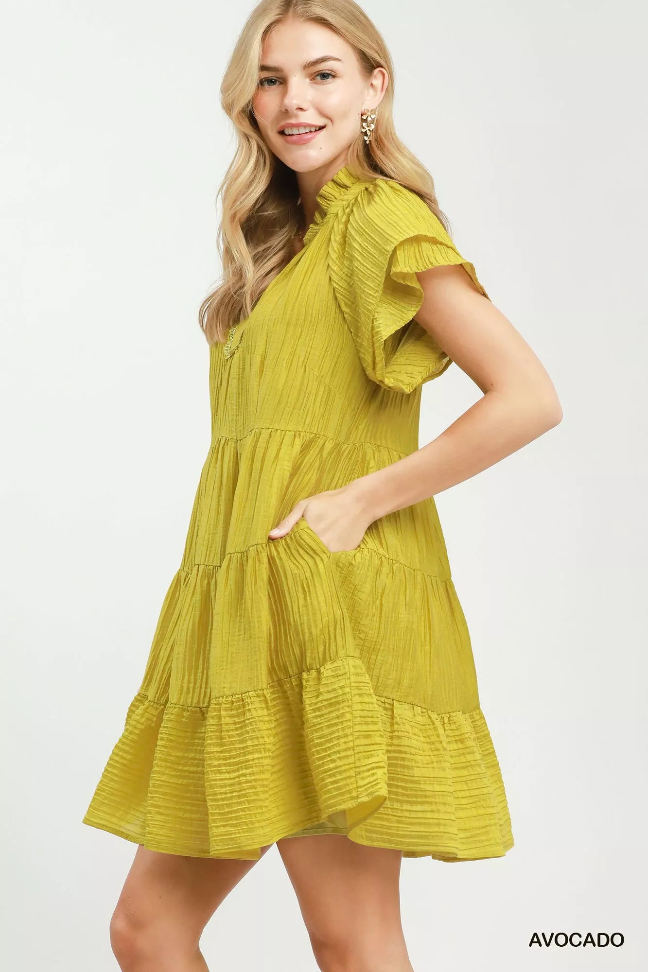 Umgee Tiered Ruffle Sleeve Textured Mini Dress Secondary image