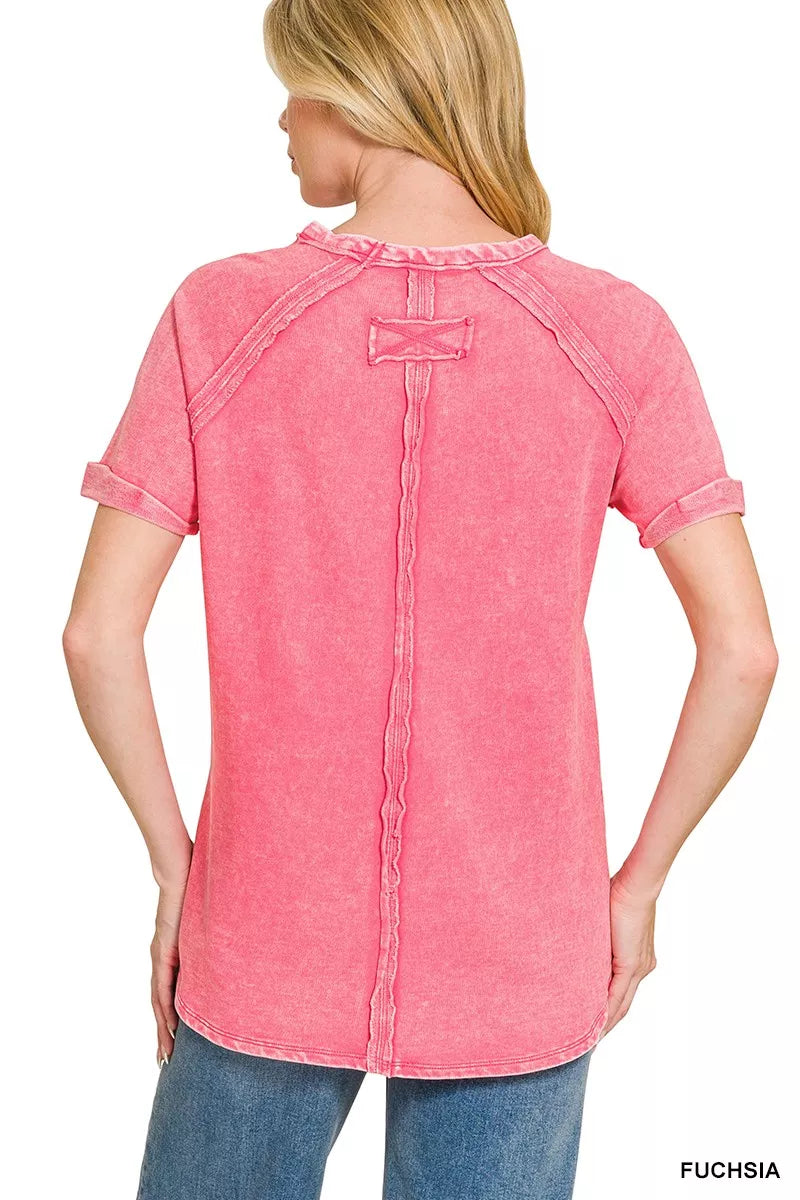 Zenana French Terry Washed Curved Hem Top Secondary image