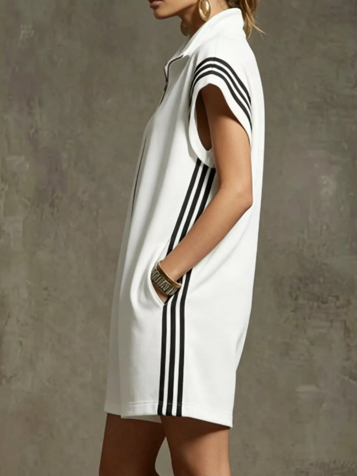 Striped Zip Front Short Sleeve Romper - photo 11