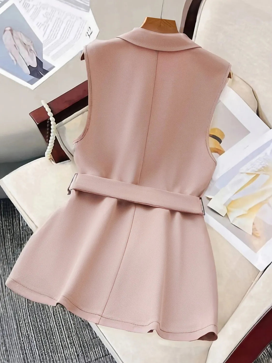 Tie Waist Lapel Collar Sleeveless Blazer Secondary image