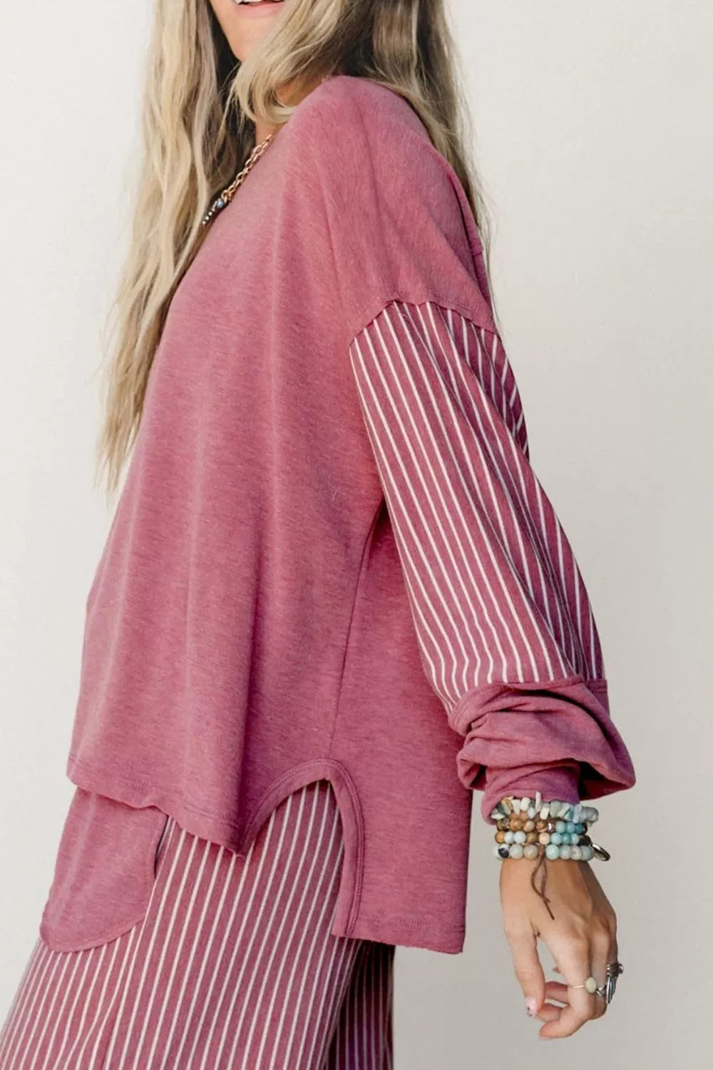 Rae Edge Patchwork Long Sleeve Top and Pocket Casual Pants Set Secondary image
