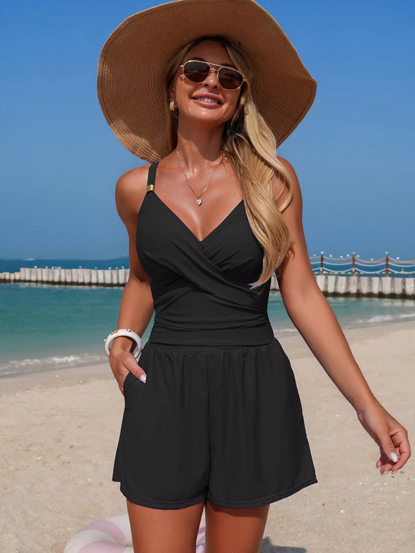 V-Neck Spaghetti Strap One-Piece Swimsuit Secondary image