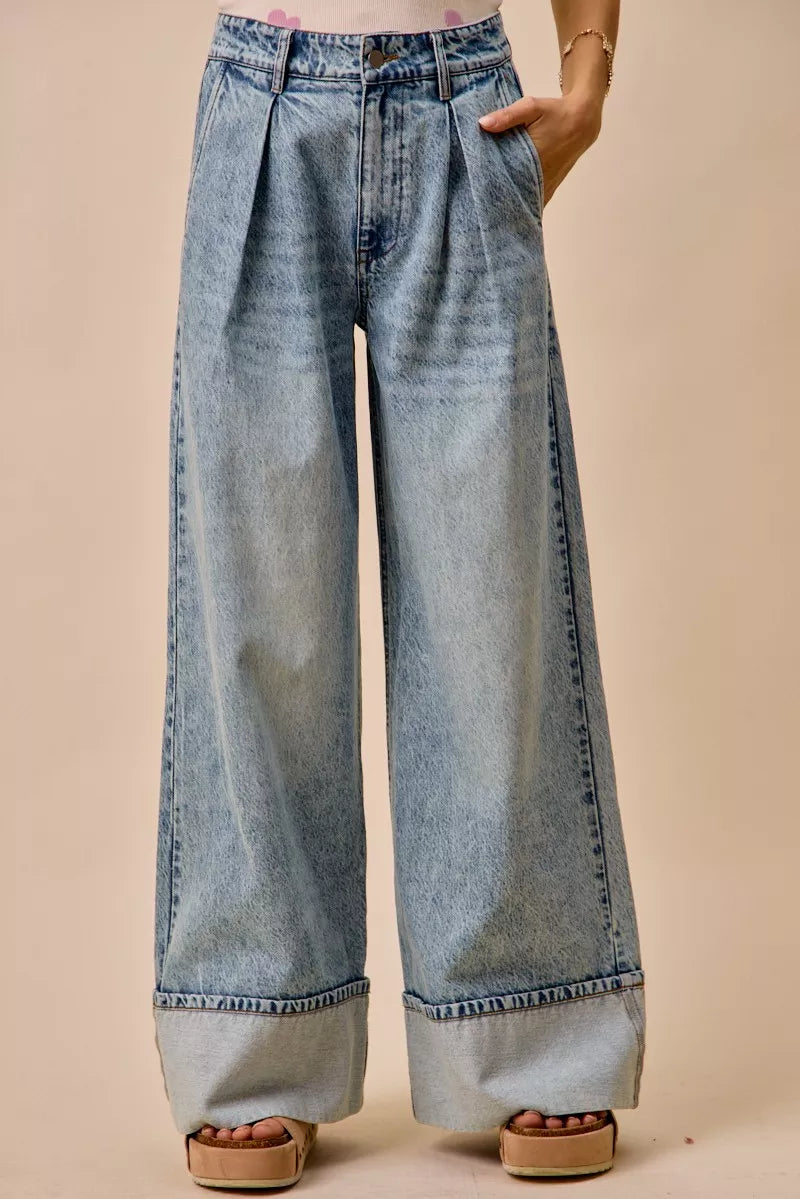 SO ME Mid Rise Plated Wid Leg Denim Jean Secondary image