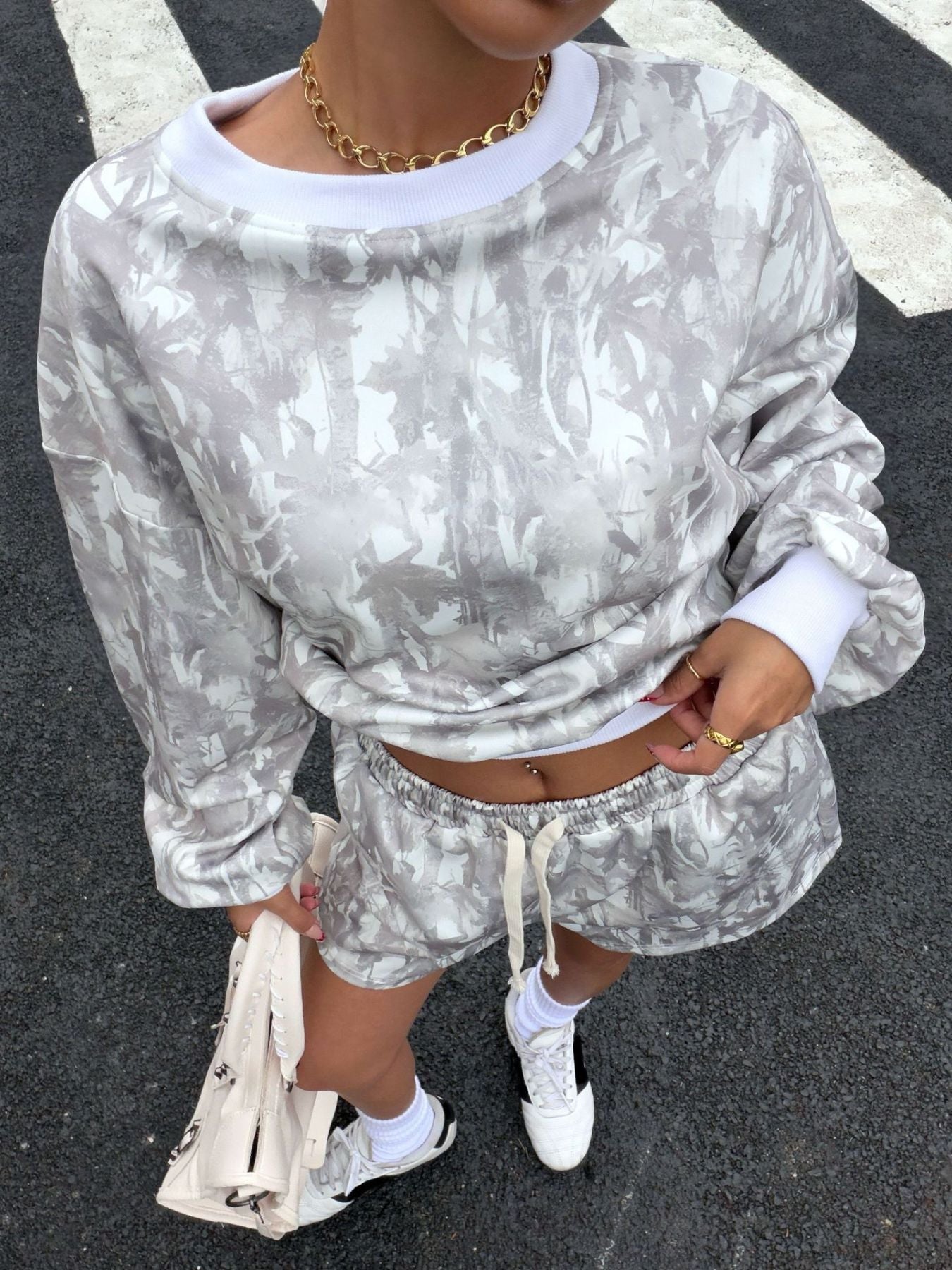 Round Neck Long Sleeve Top & Shorts Set Secondary image