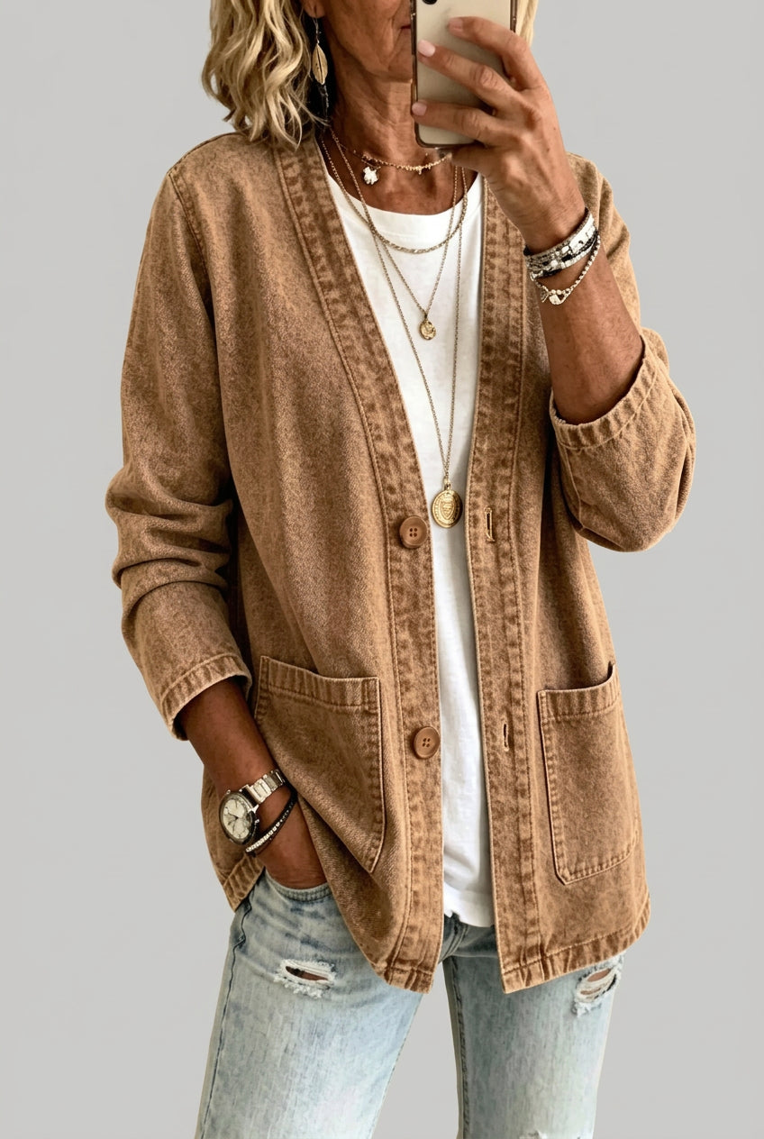Women's V-Neck Button-Down Denim Jacket – Classic Cotton Jacket in 4 Colors - photo 4