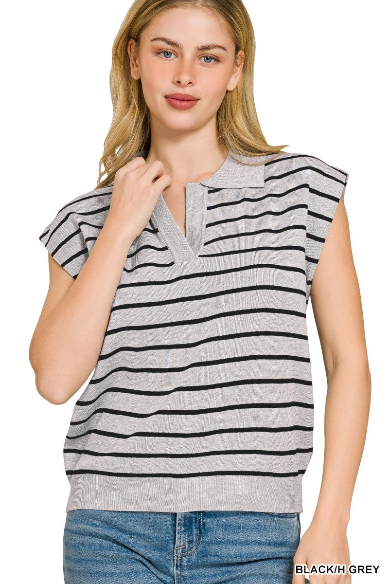 Zenana Viscose Striped Collared Sweater Vest Secondary image