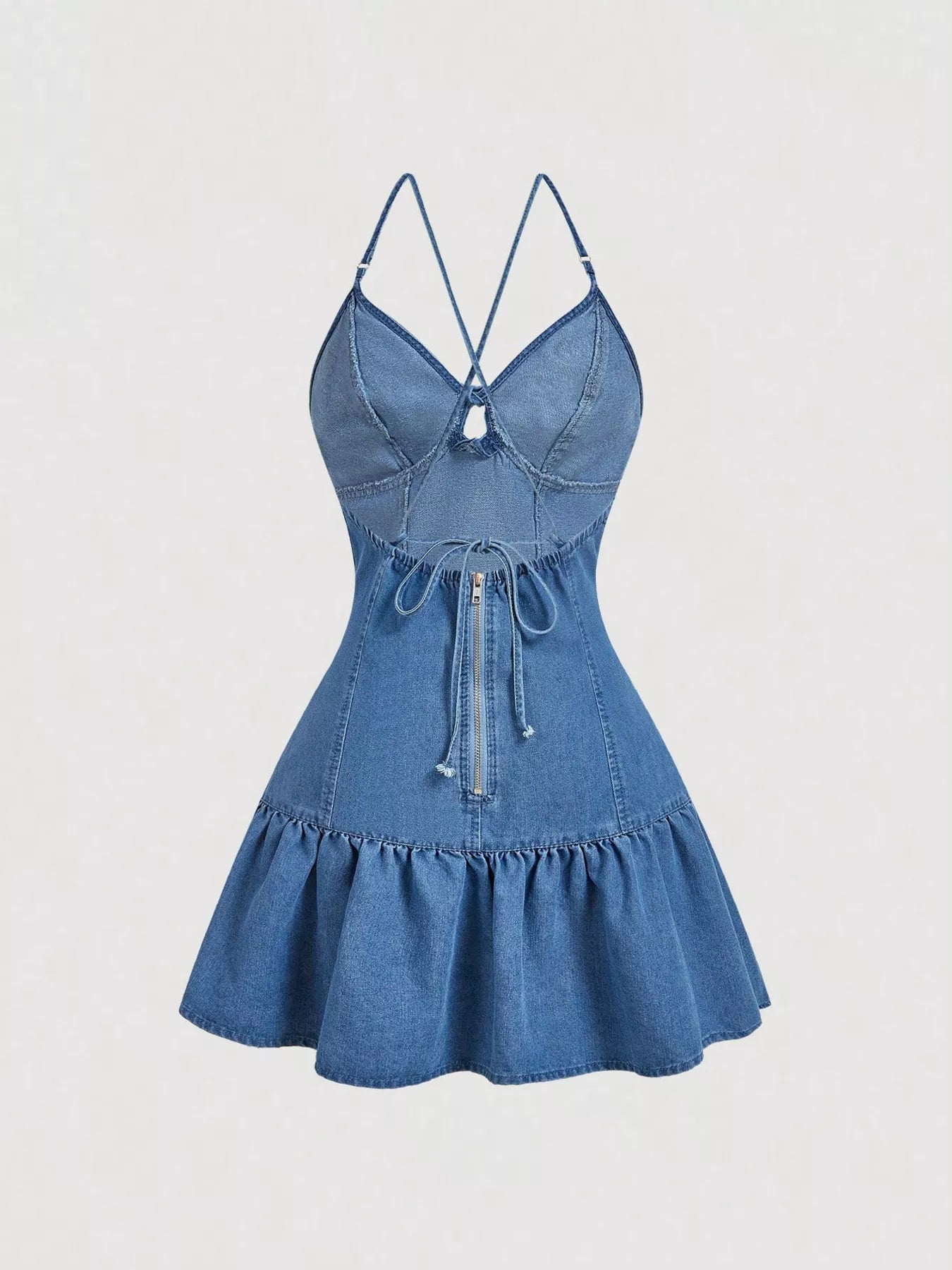 Tie-Front Denim Dress with Ruffled Hem Secondary image