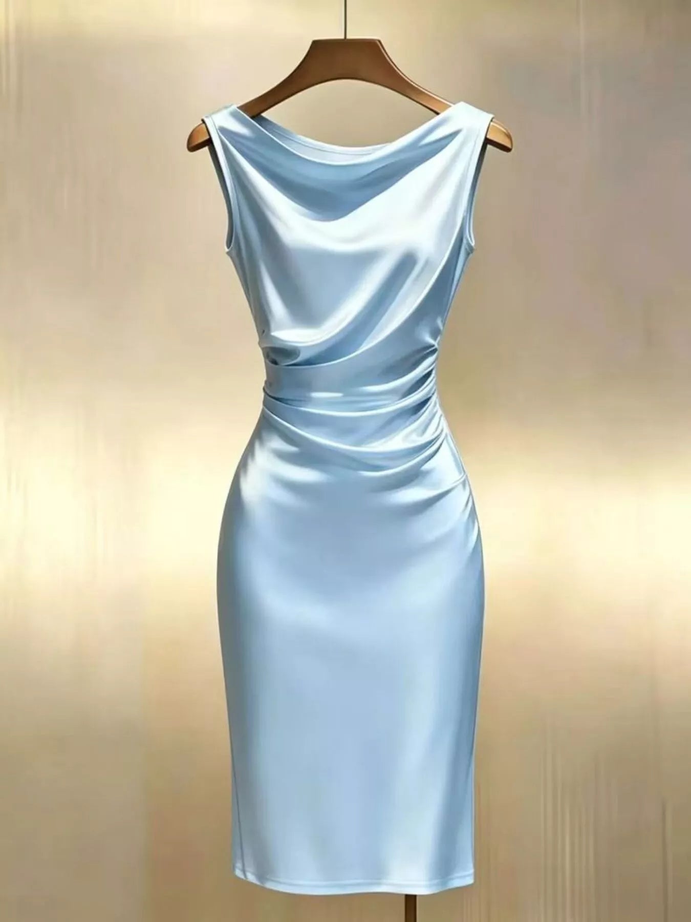 Satin Cowl Neck Ruched Sleeveless Dress Secondary image