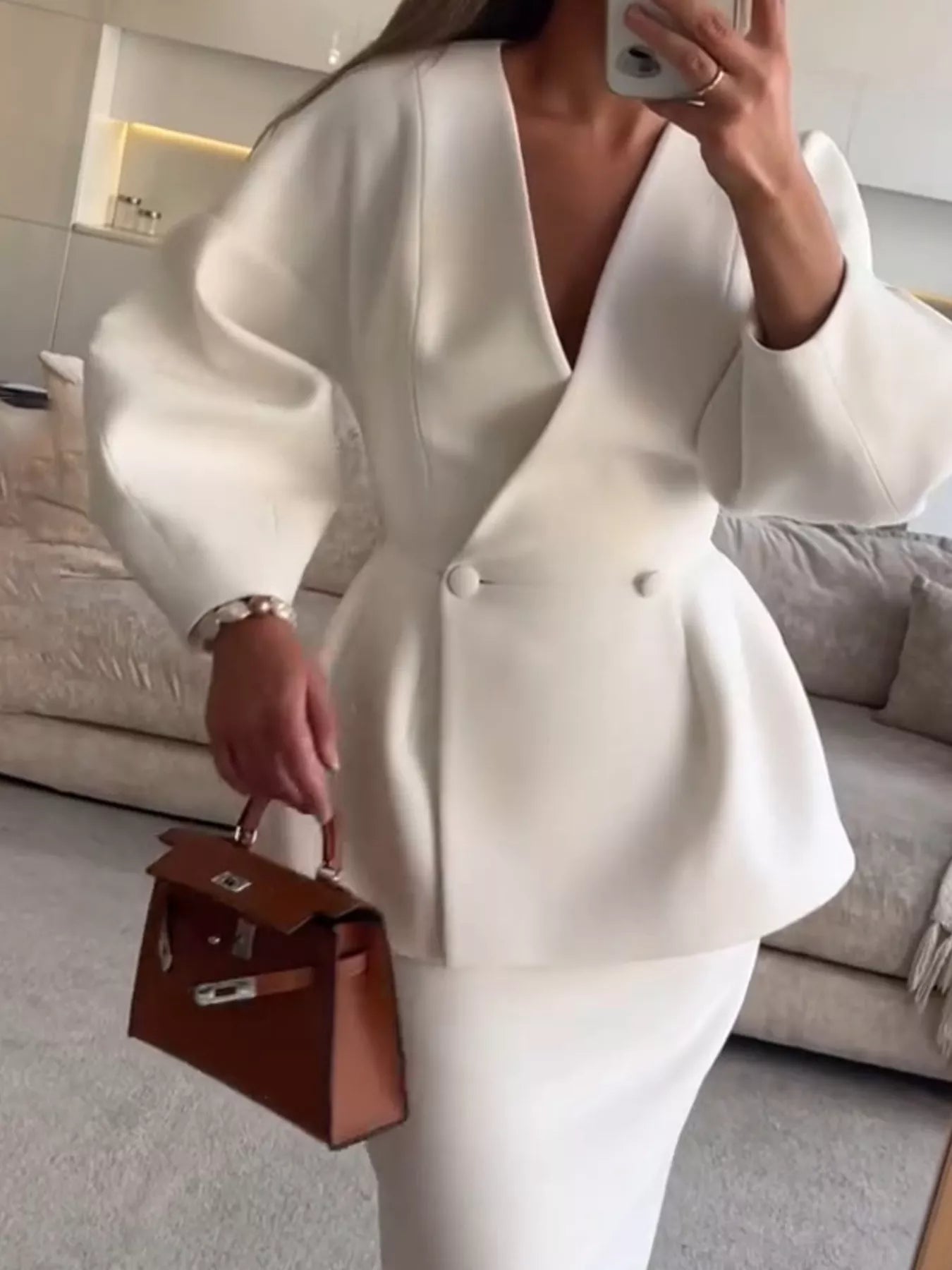 Double-Breasted Peplum Blazer and Skirt Set Secondary image