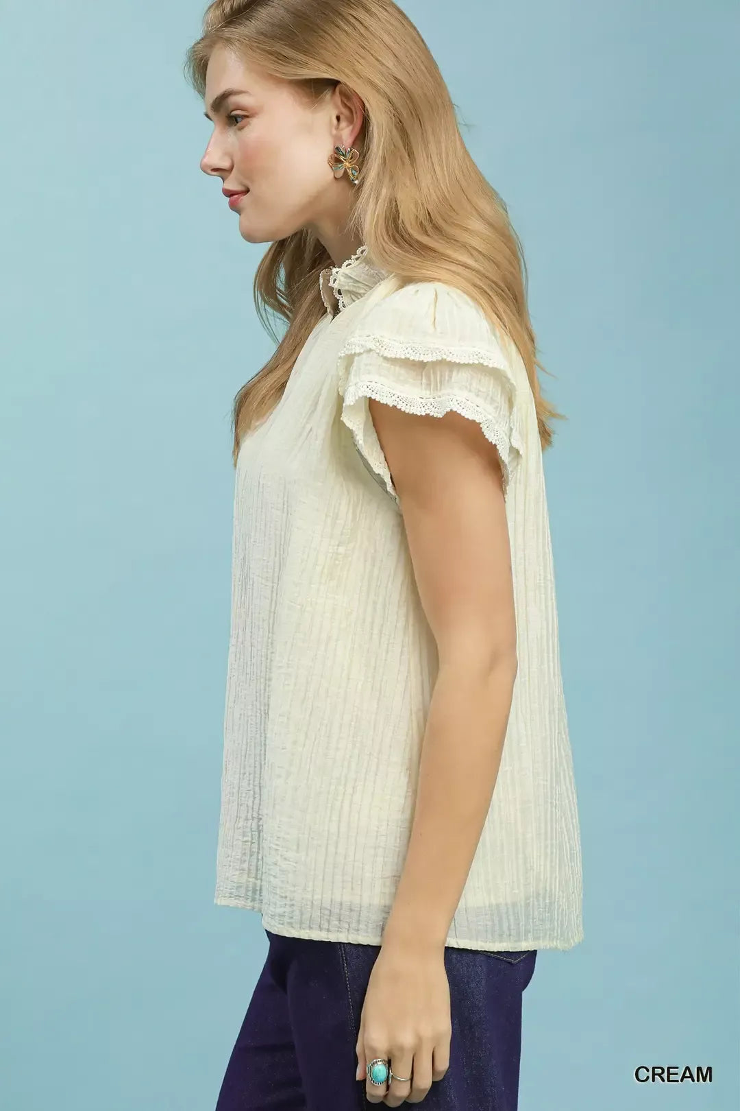 Umgee Lace Trim Ruffle Top Secondary image