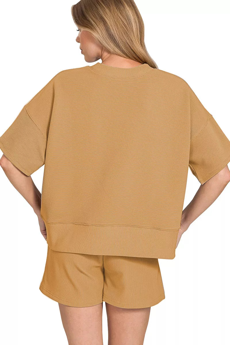 Zenana Ribbed Round Neck Waist Banded Tee & Shorts Set Secondary image