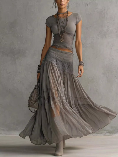 Lace Slim Fit Top and Maxi Skirt Set