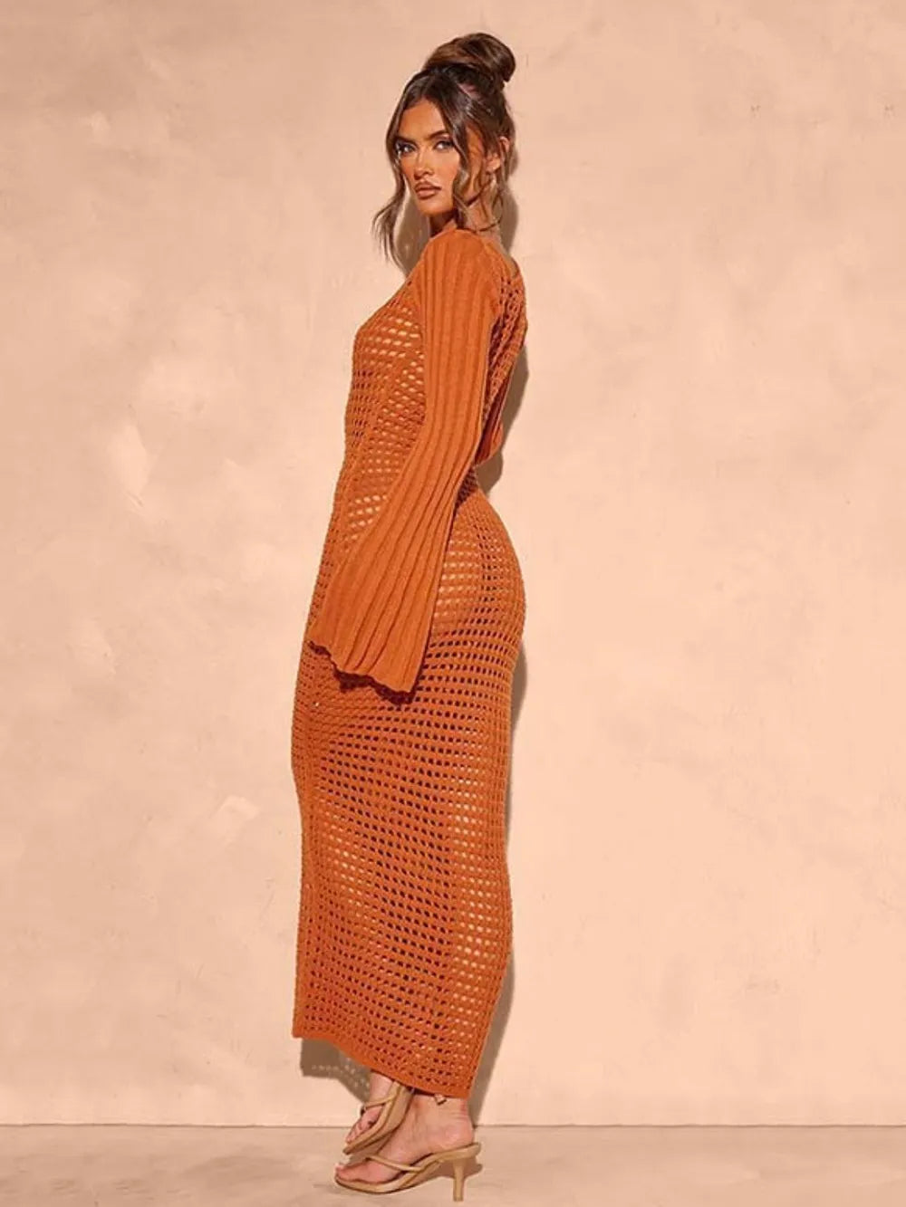 Openwork Square Neck Flare Sleeve Cover-Up Dress Secondary image