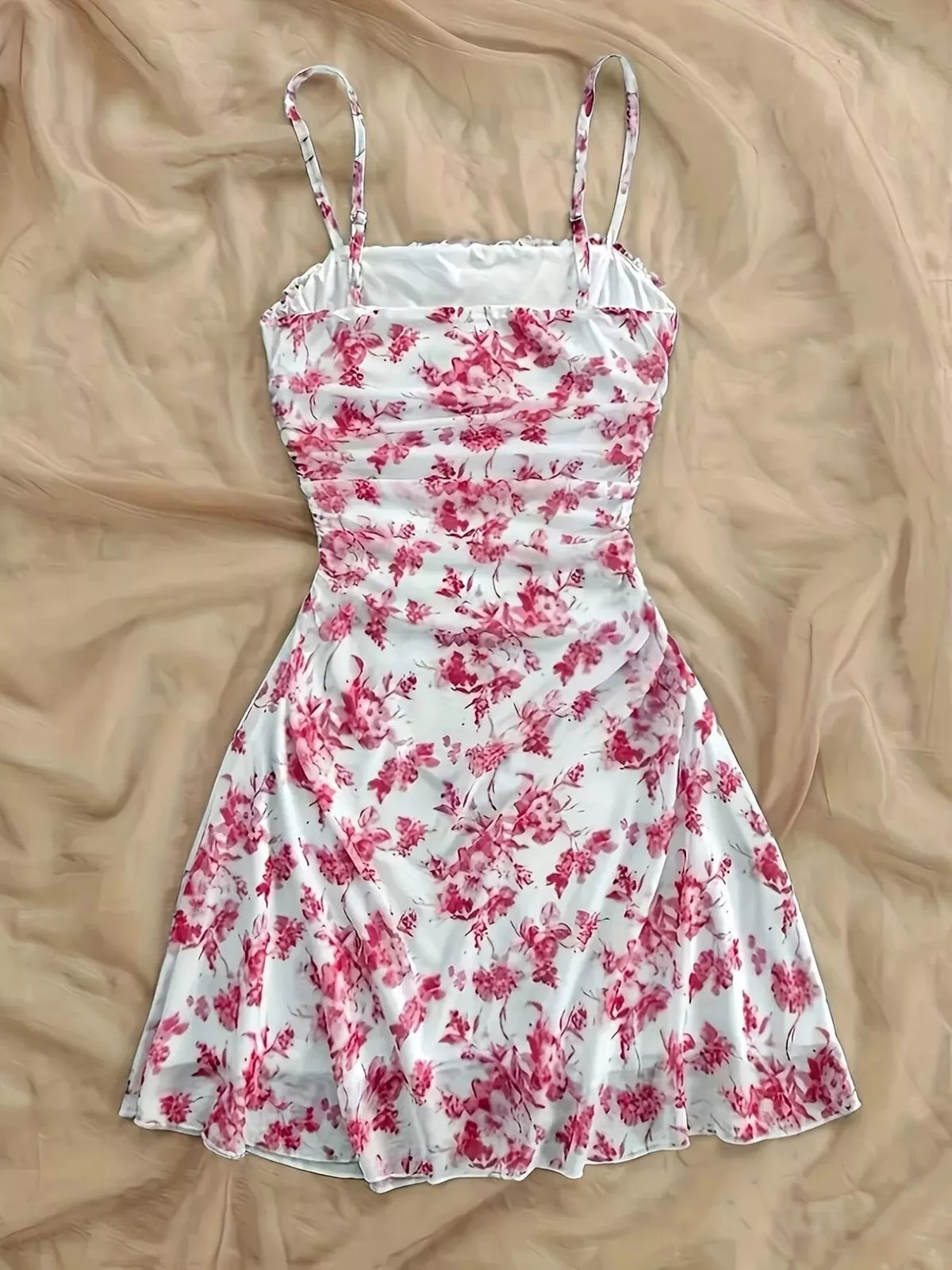 Floral Ruched Spaghetti Strap Mini Dress - photo 4