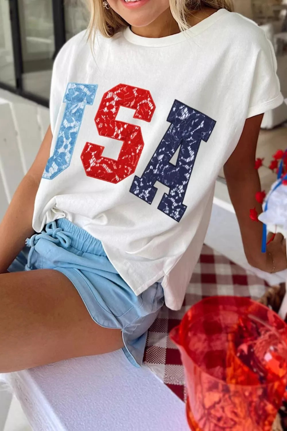 USA Color Block Letter Graphic Dolman Tee Secondary image