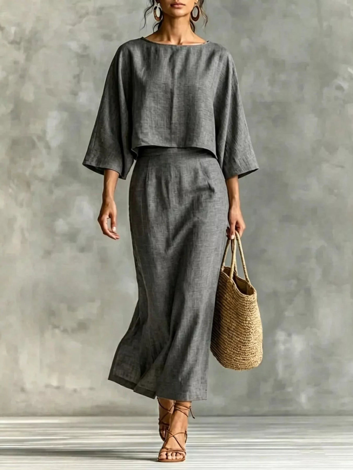 Full Size Solid Color Cropped Top and Midi Skirt Set Plus Size - photo 16