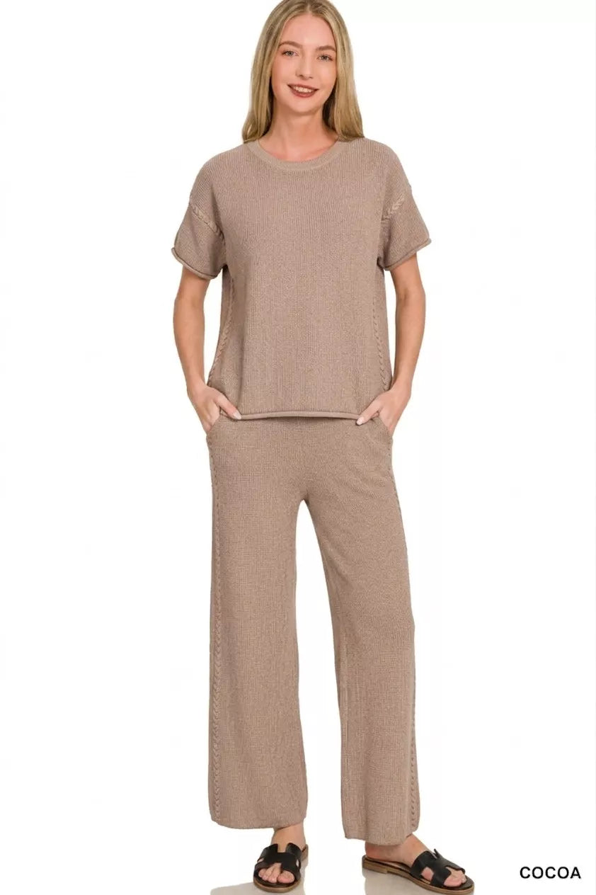 Zenana Viscose Round Neck Top & Pants Set Secondary image
