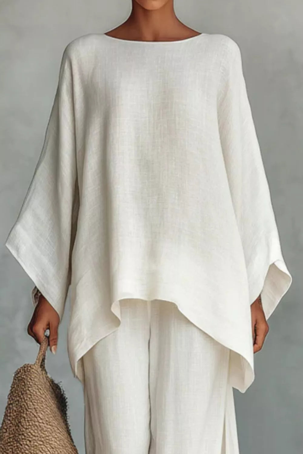 Solid Color Long Sleeve Top and Wide Leg Pants Set Secondary image