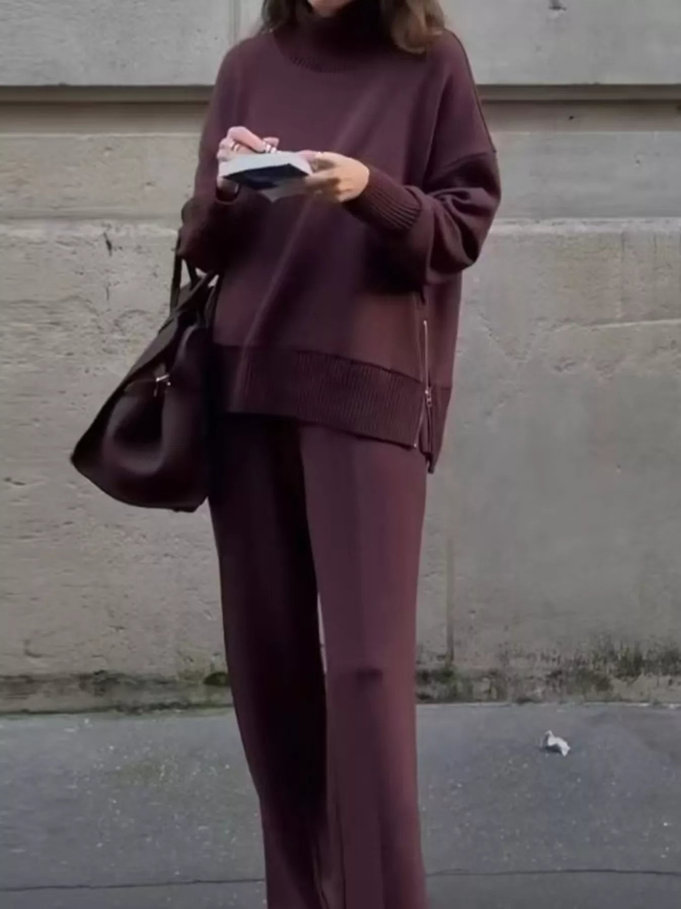 Turtleneck Side Zipper Sweatshirt and Pants Set Secondary image