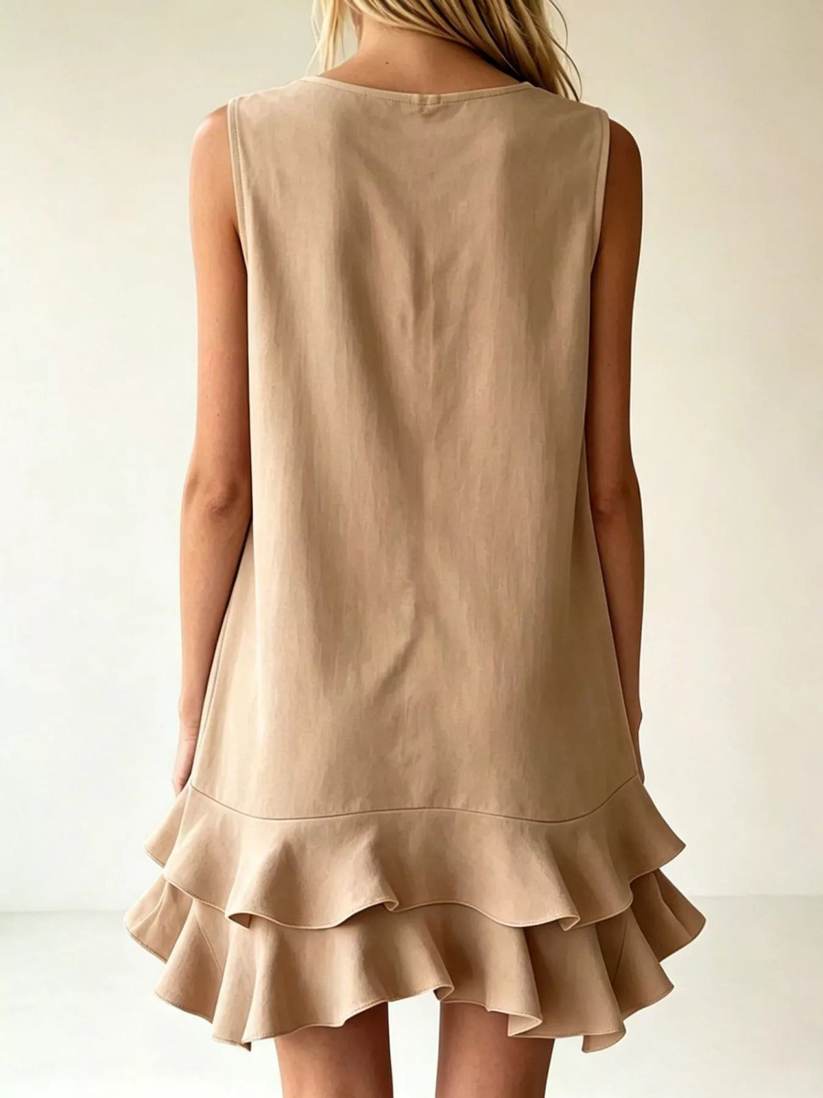 Full Size Sleeveless V-Neck Tiered Ruffle Mini Dress Plus Size - photo 8