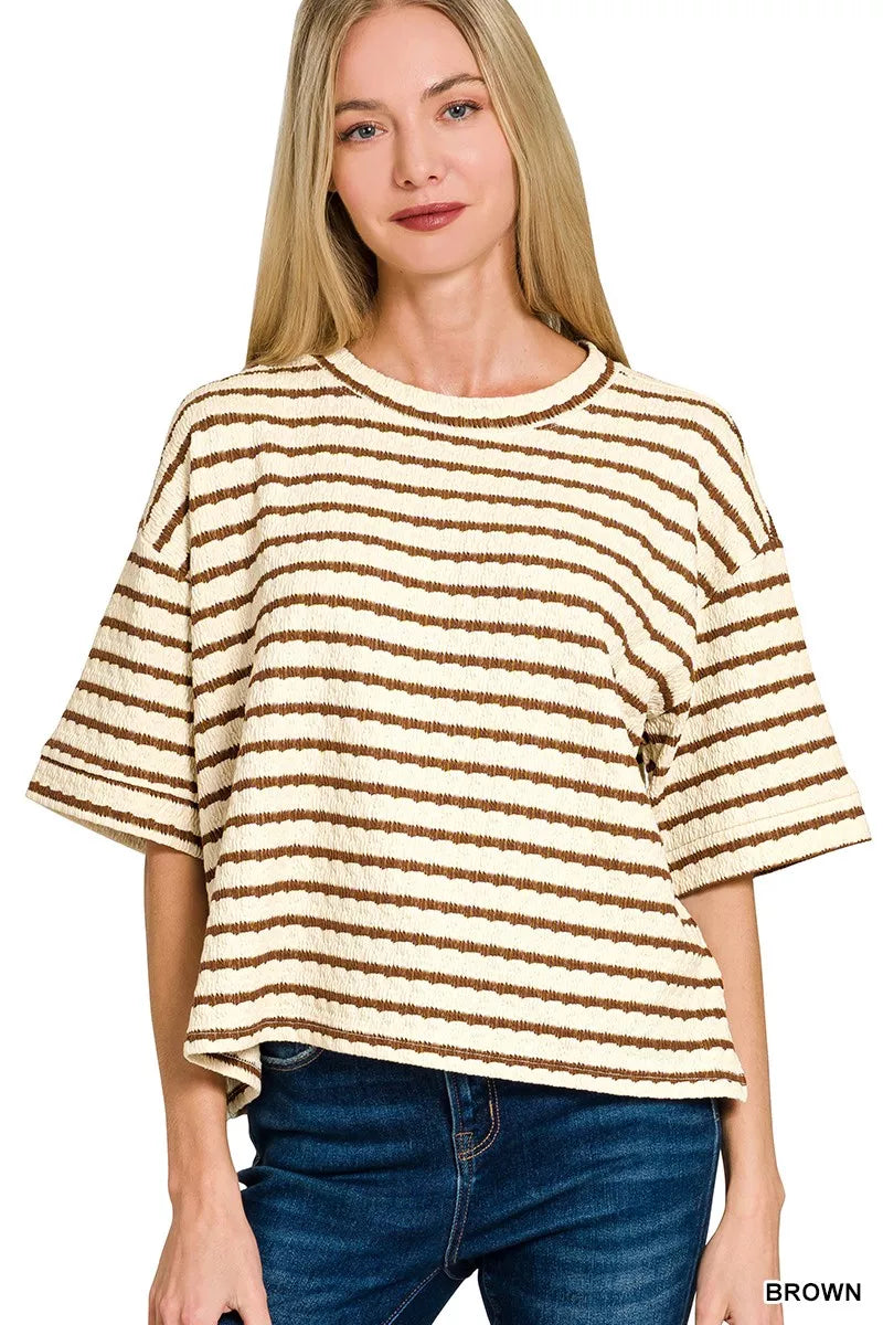 Zenana Striped Short Sleeve Tee & Shorts Set Secondary image
