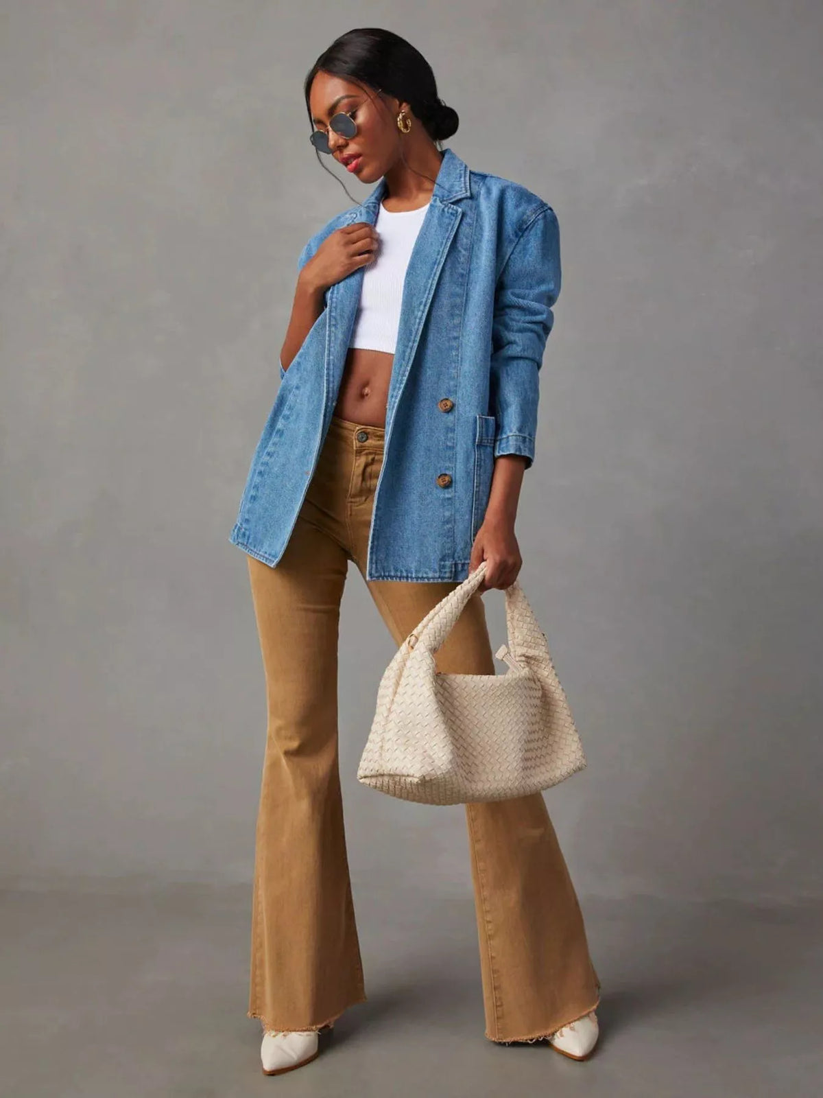 Classic Button Down Denim Blazer Jacket - photo 4