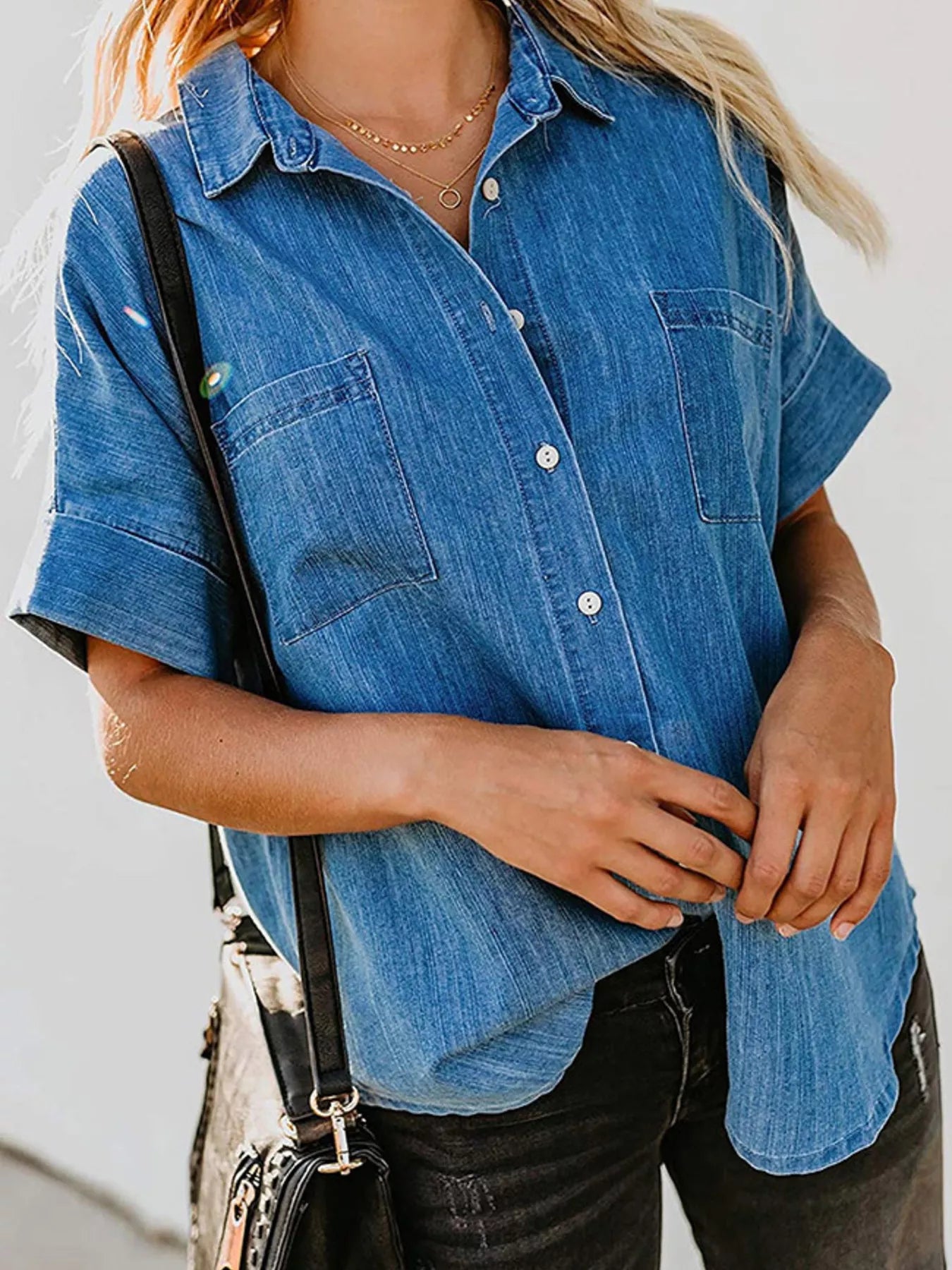 Casual Short Sleeve Denim Shirt Secondary image