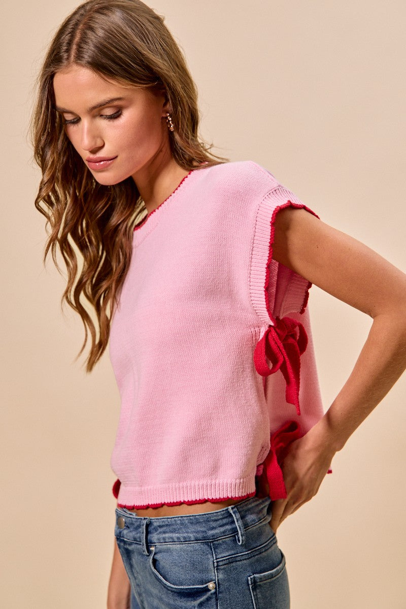 SO ME Lightweight Sweater Dolman Side Ribbon Tie Top Secondary image