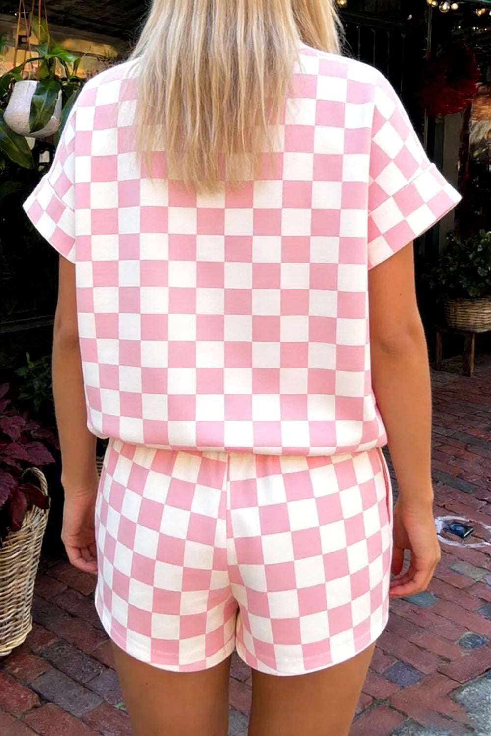 Checkerboard Short Sleeve Tee and Shorts Set Secondary image