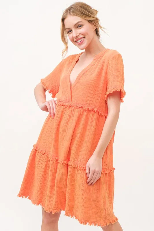 And The Why Washed Frayed Detail Tiered Dress Secondary image