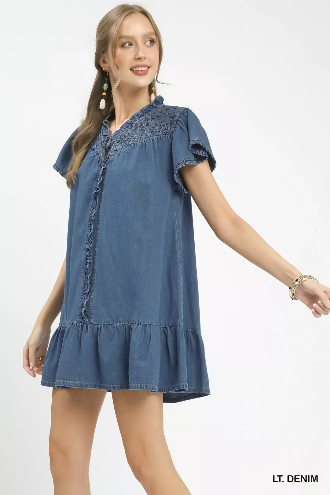Umgee Ruffled Washed Denim Dress Secondary image