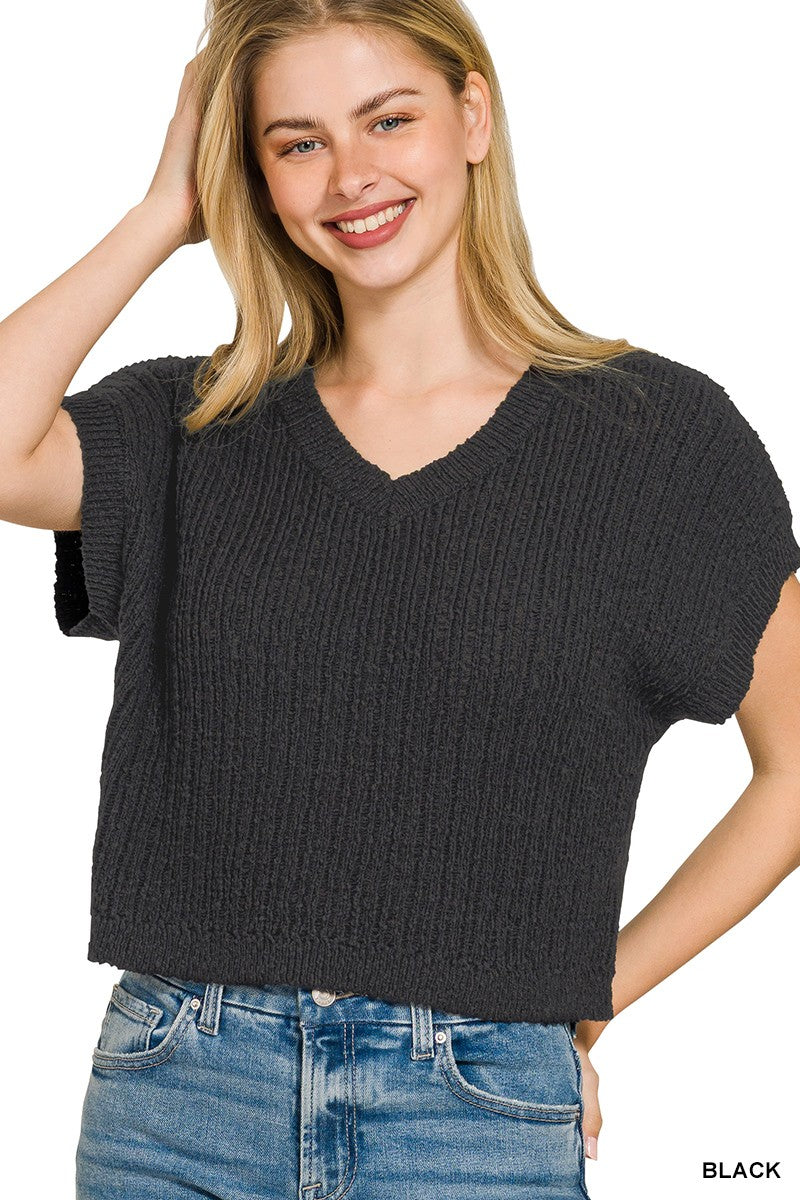 Zenana Textured Knit V-Neck Cropped Sweater Secondary image