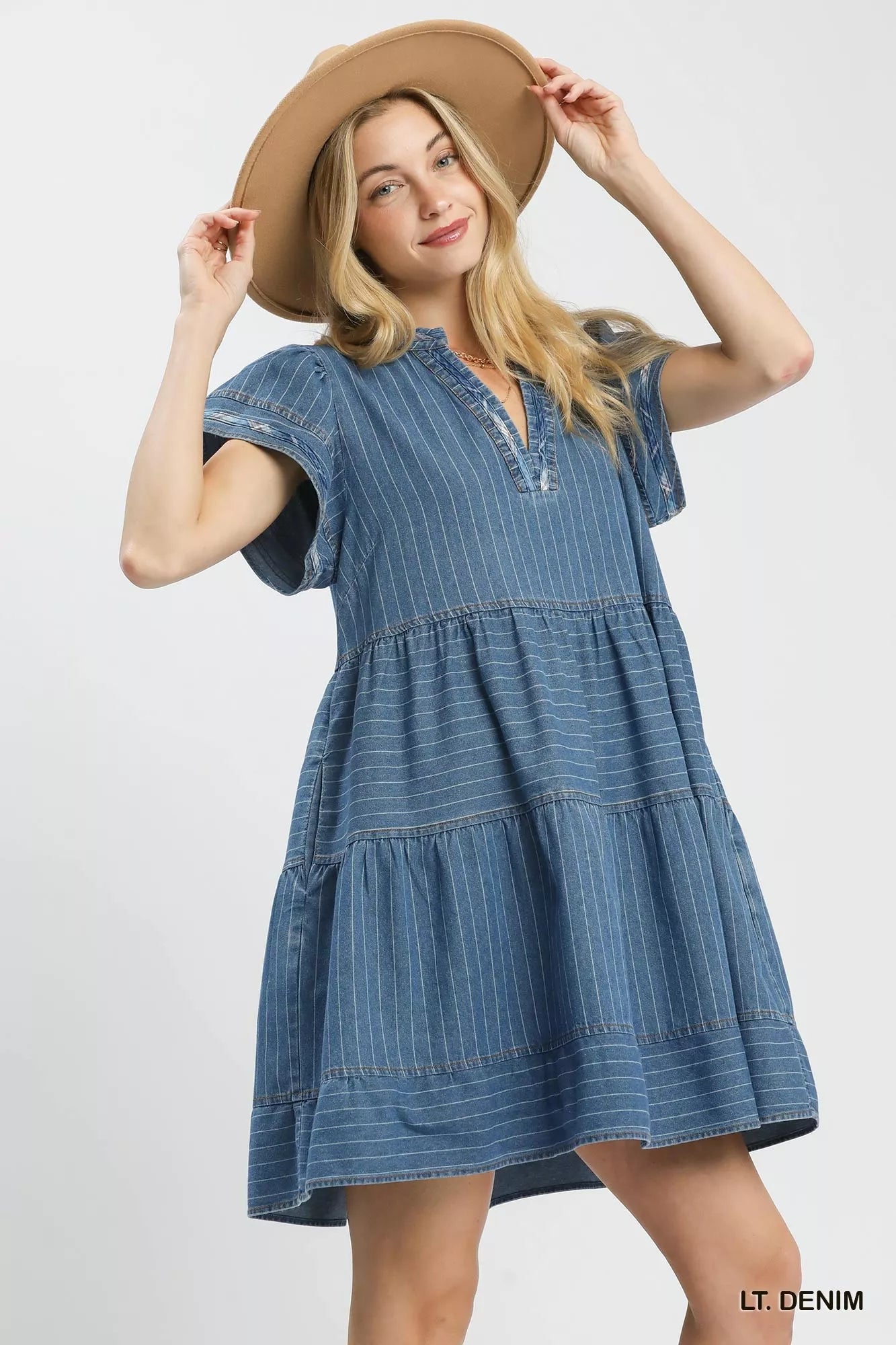 Umgee Chambray Tiered Babydoll Dress Secondary image