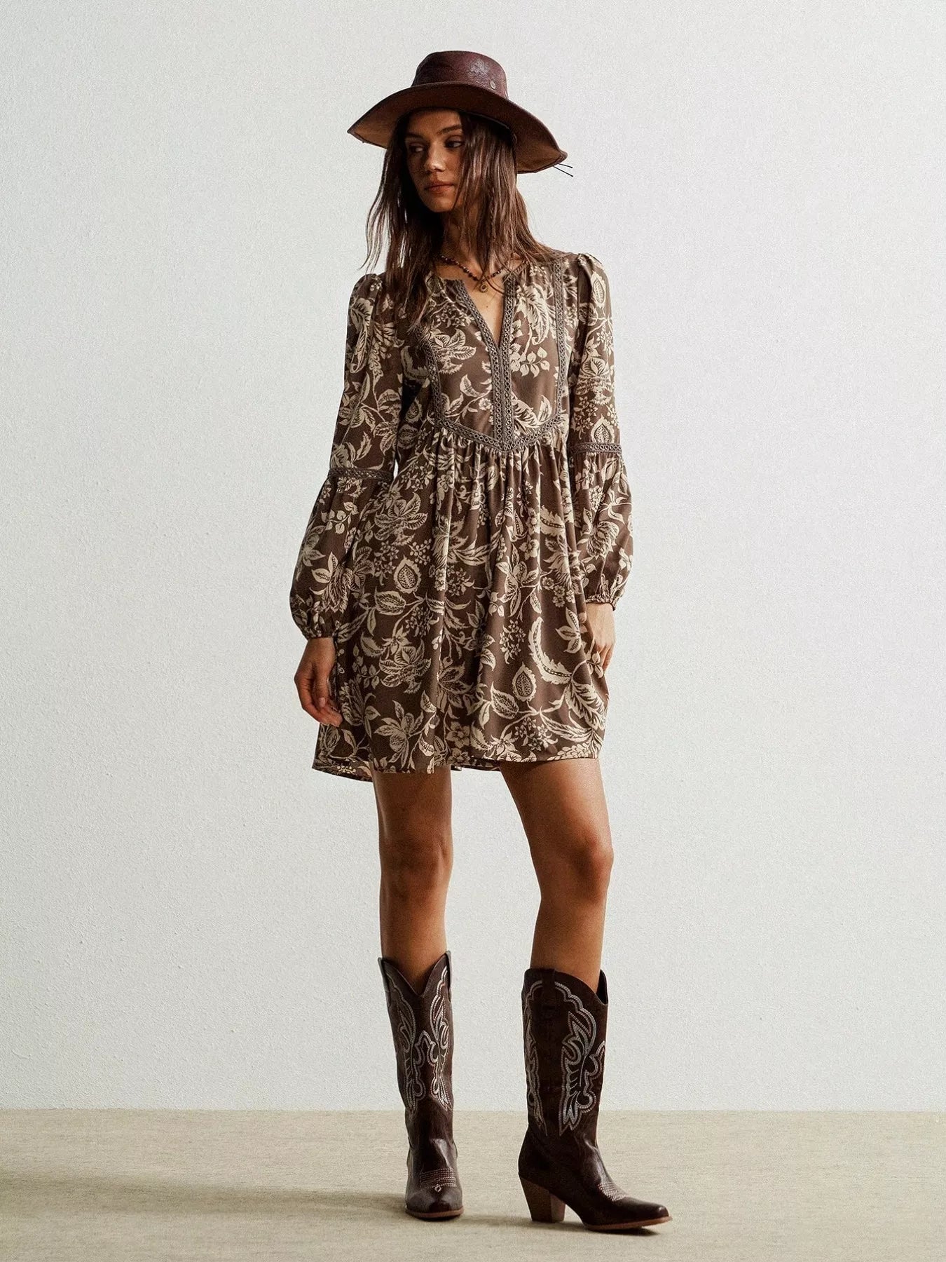 Plus Size Printed Notched Long Sleeve Dress Secondary image