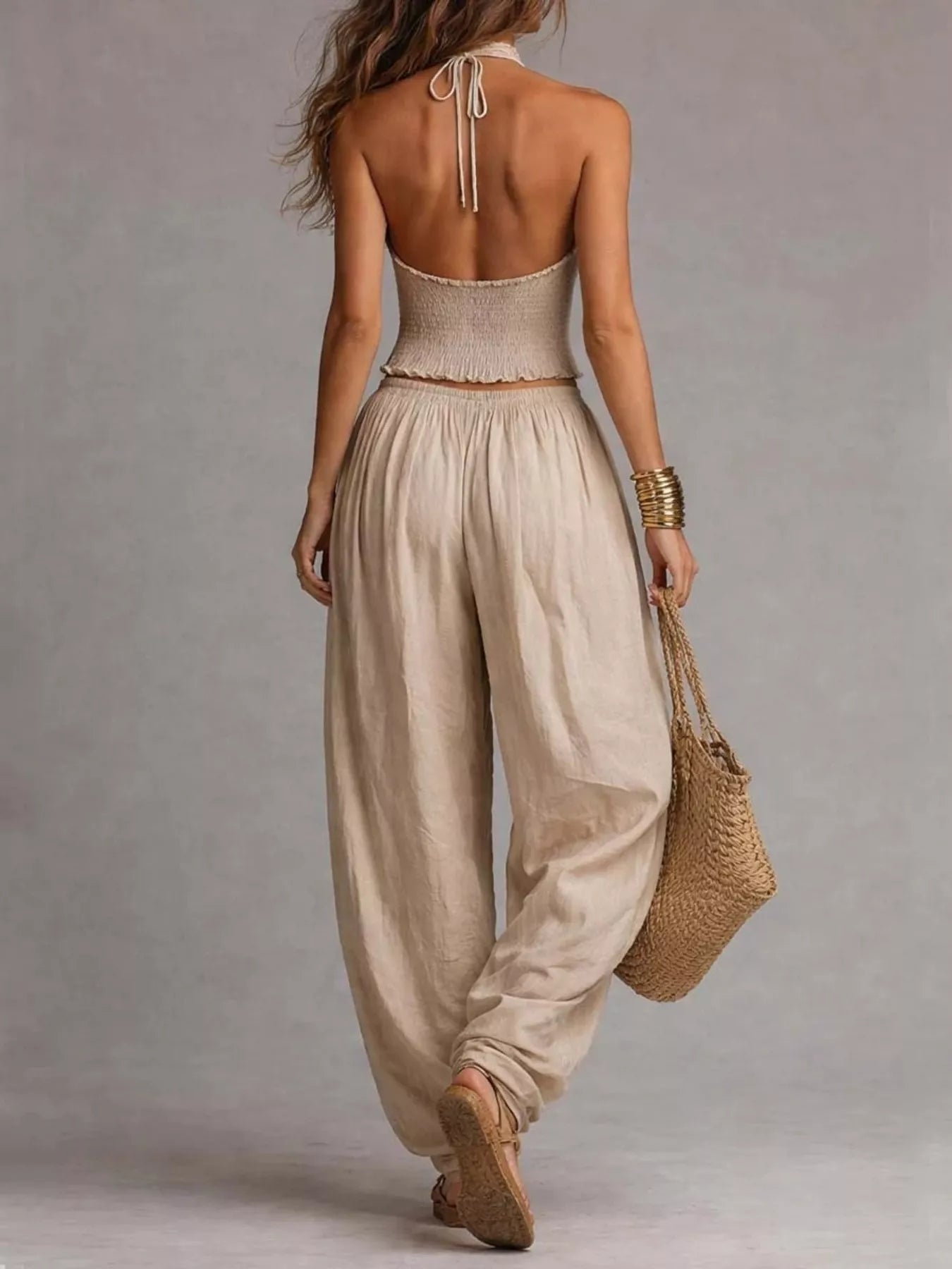 Full Size Halter Neck Top and Wide-Leg Harem Pants Two-Piece Set Plus Size Secondary image