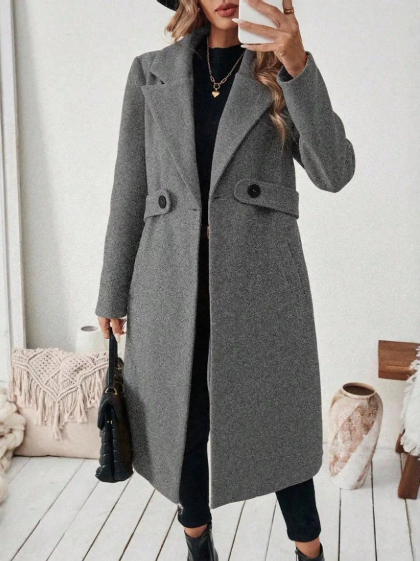 Full Size Elegant Lapel Collar Belted Coat with Pockets Plus Size Secondary image