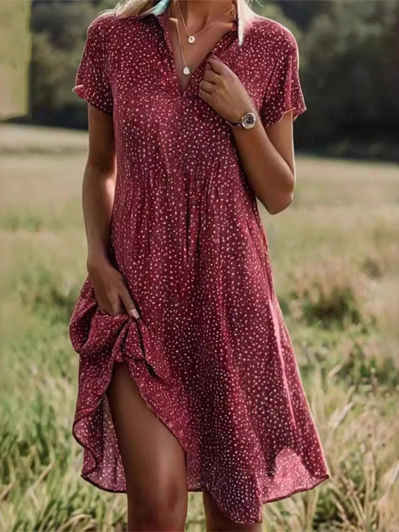 Full Size Polka Dot Short Sleeve Casual Dress Plus Size Secondary image