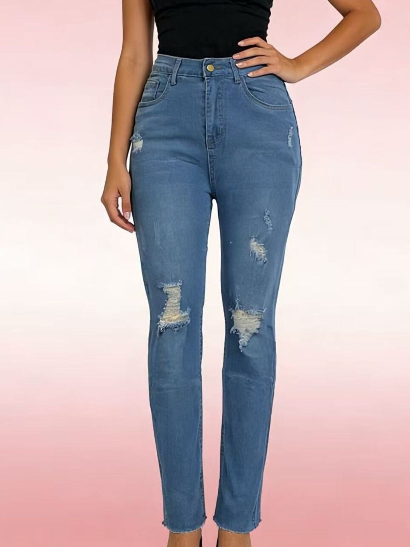 High-Waisted Distressed Jeans Secondary image