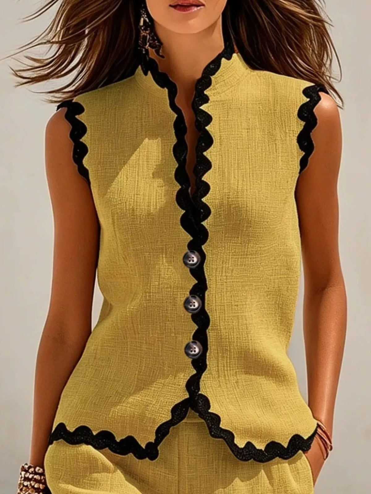 Full Size Scalloped Trim Sleeveless Vest and Shorts Two-Piece Set Plus Size - photo 10