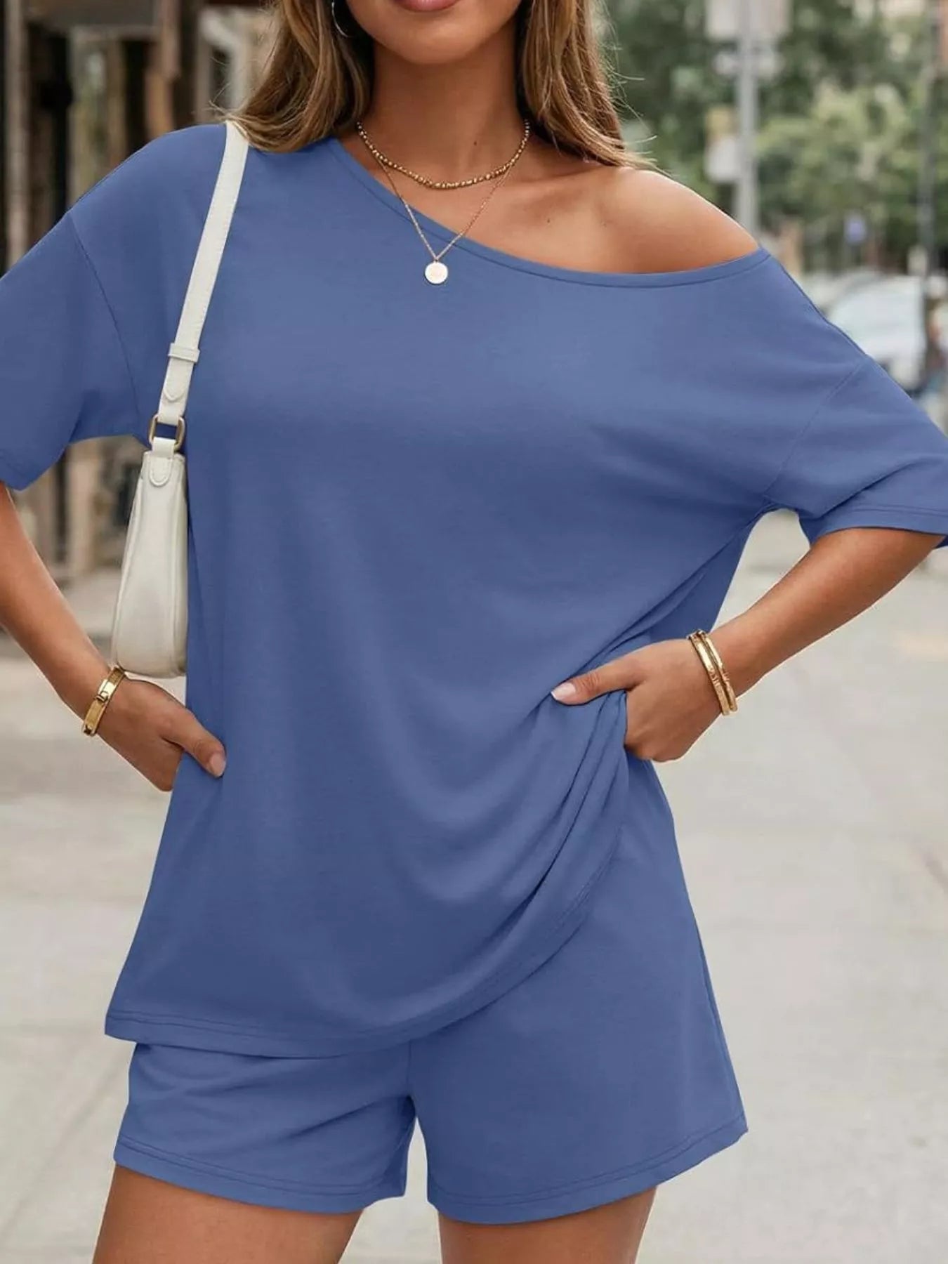 Full Size One Shoulder Top and Shorts Set Plus Size Secondary image