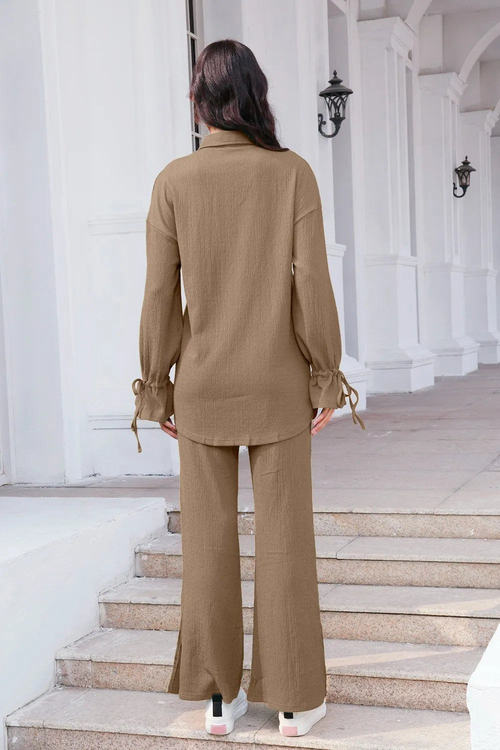 Drawstring Flounce Sleeve Shirt and Pants Set Secondary image