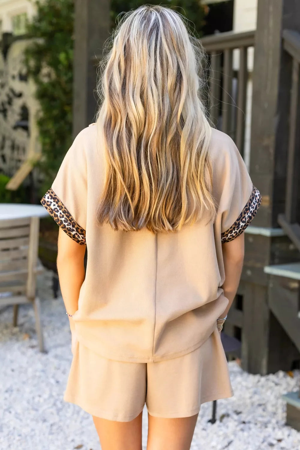 Leopard Trim Zipped Short Sleeve Casual Set Secondary image