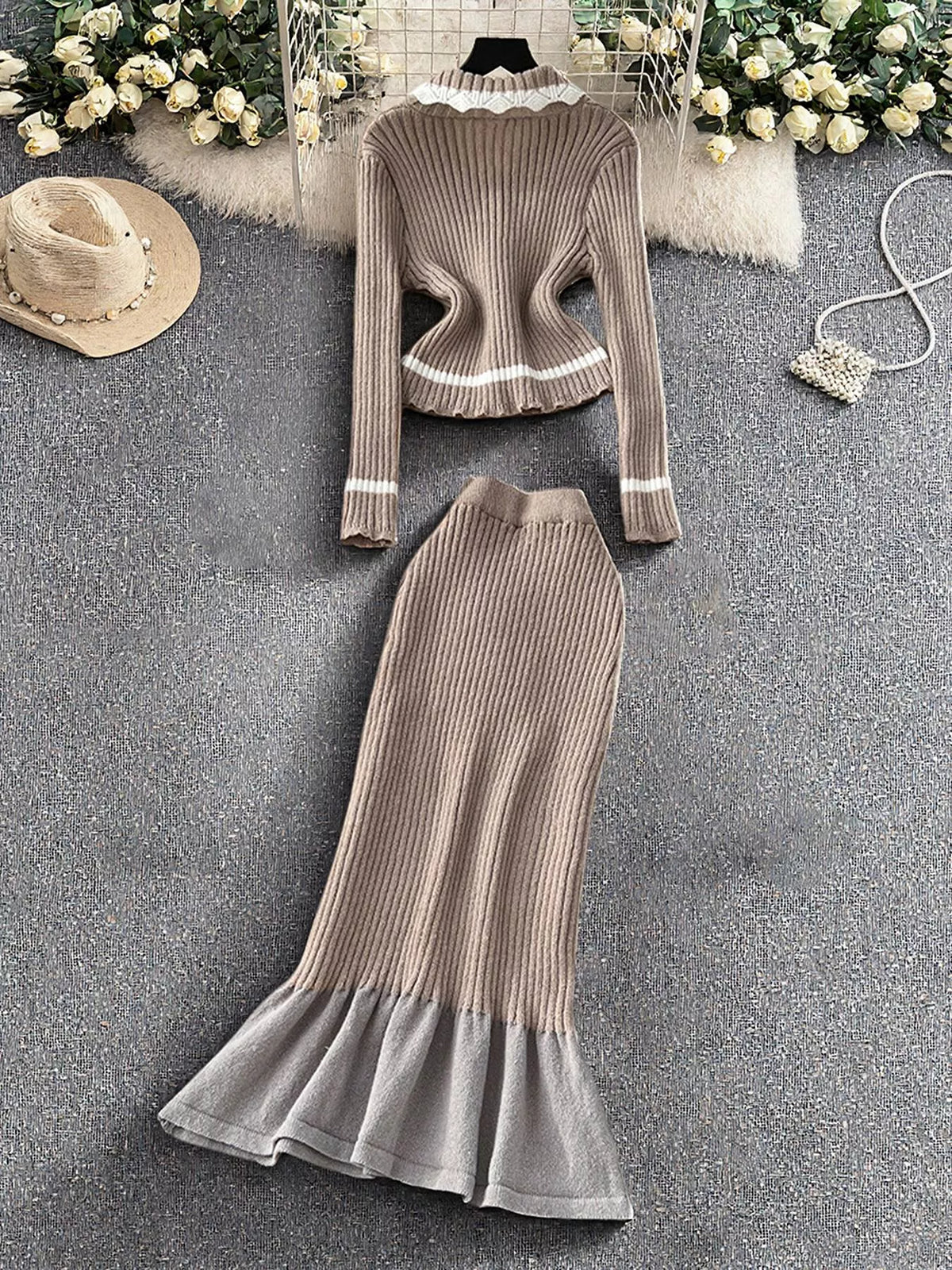 Ribbed Knit Cardigan and Skirt Sweater Set - photo 4