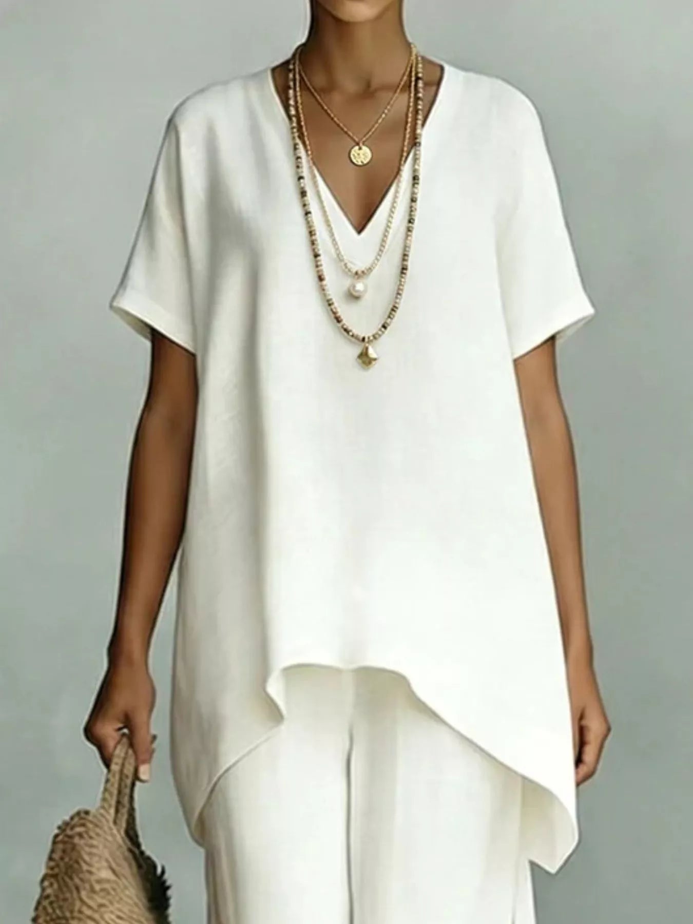 Full Size V-Neck Top and Wide-Leg Pants Set Plus Size Secondary image