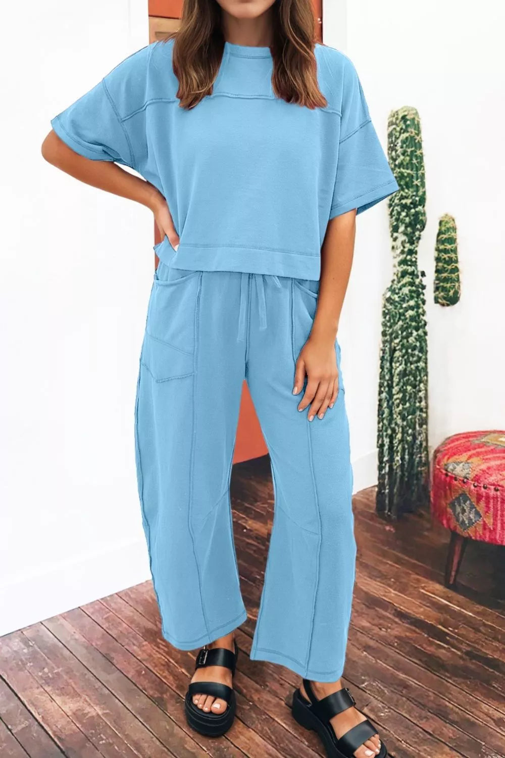 Drop Shoulder Boxy Tee and Barrel Pants Set Secondary image